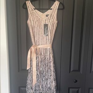 Papillon Blanc Blush and Charcoal Rose Midi Dress
